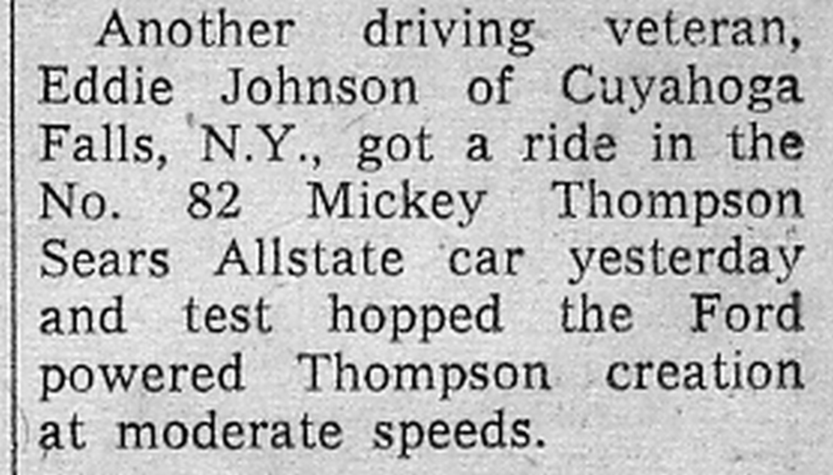 Eddie Johnson testing the mickey Thompson #82 car at 1964 indy 500
